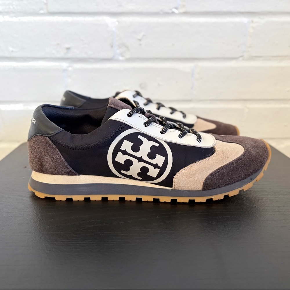 Tory Burch Black, Cream & Brown Logo Runner Sneakers - Picture 2 of 8